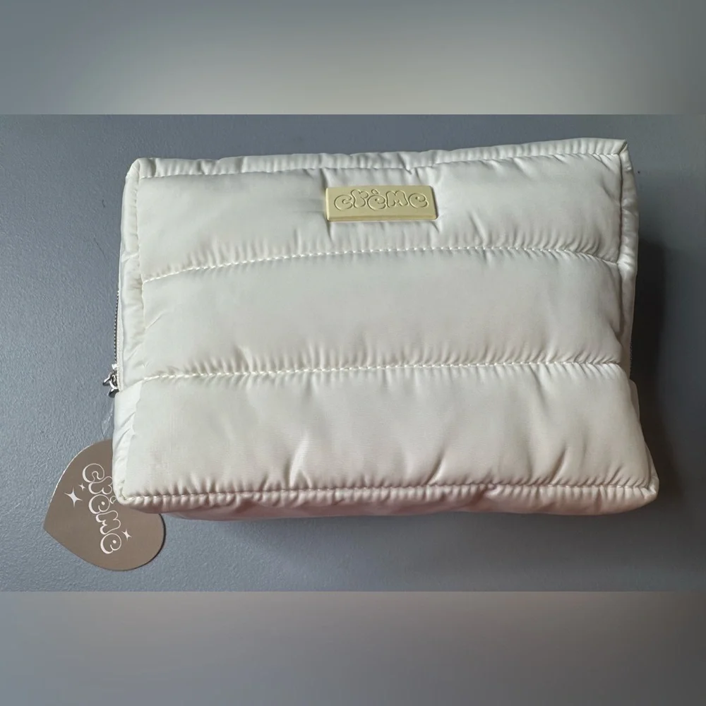 The creme shop Elegant Cream Quilted puffy Cosmetic Bag